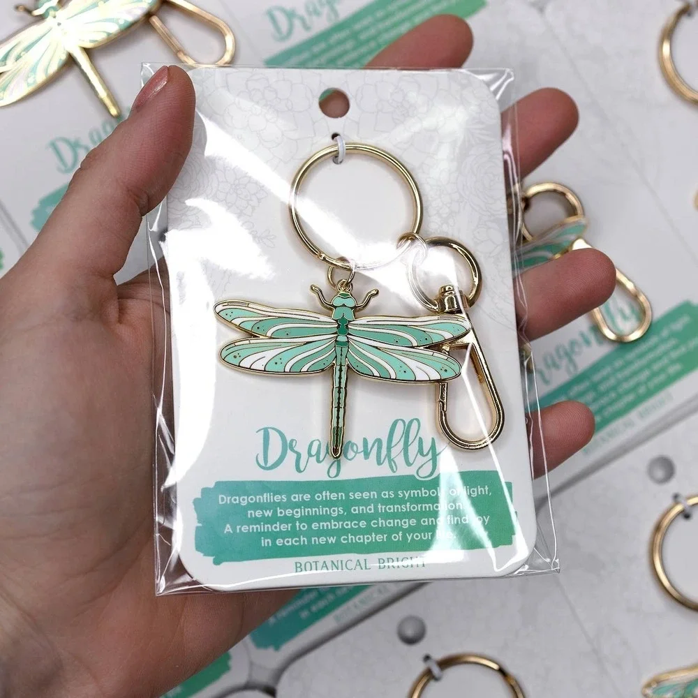 Dragonfly Enamel Keychain with Key Clip -‎ Gold Plated Insect & Nature Accessory